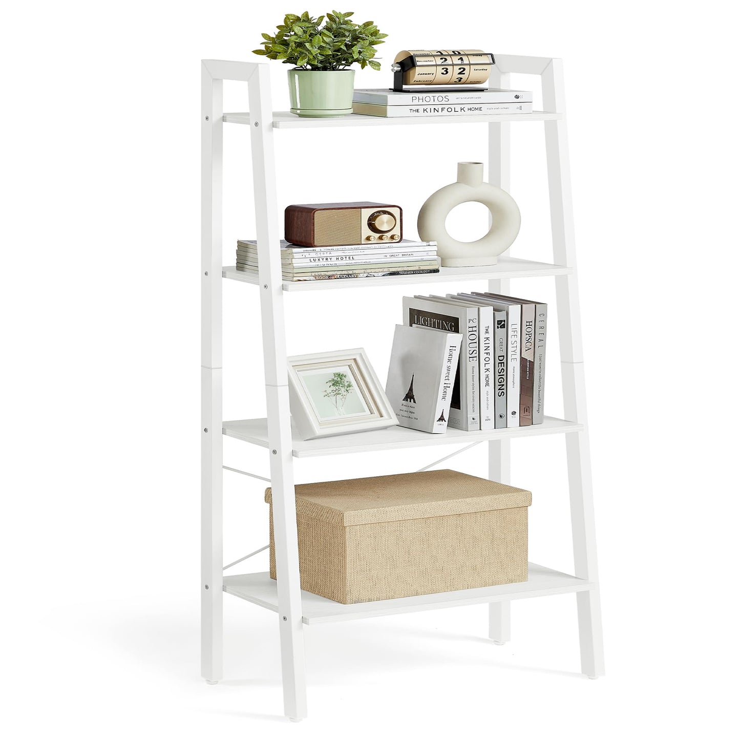 VASAGLE Ladder Shelf, 4-Tier Bookshelf, Storage Rack, Bookcase with Steel Frame, for Living Room, Home Office, Kitchen, Bedroom, Industrial Style, Rustic Brown and Ink Black ULLS44X