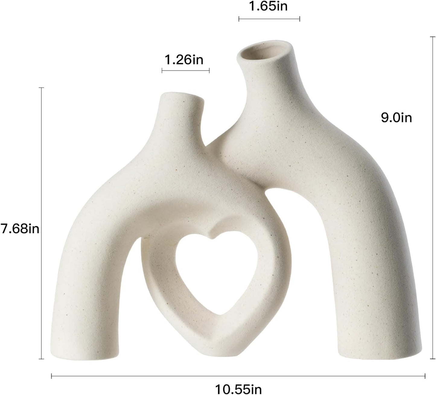 Modern Ceramic Vase, Snuggle Heart-Shaped Abstract Sculpture Vases, Minimalist Boho Home Decor for Living Room Shelf & Table Centerpiece Decorative Vase (Milky White)