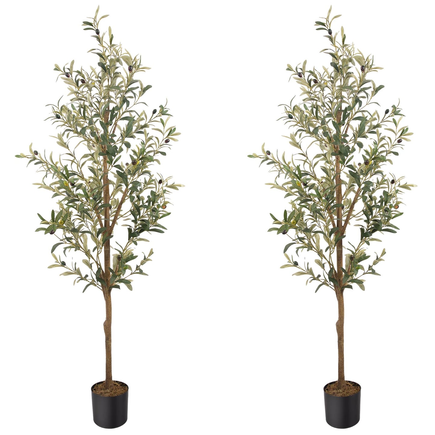Artificial Fake Olive Tree 6FT Tall 1Pack Faux Silk Olive Tree for Home Living Room Office Decor Faux Artificial Plants Indoor Fake Potted Plants with Fruit & Free Moss