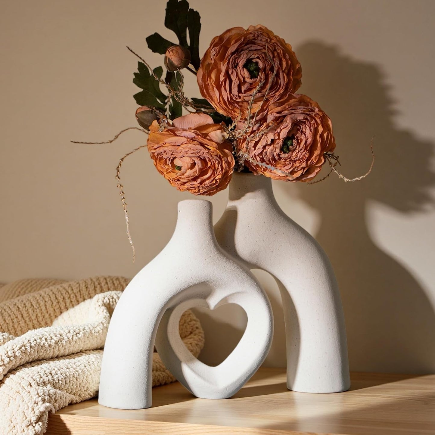 Modern Ceramic Vase, Snuggle Heart-Shaped Abstract Sculpture Vases, Minimalist Boho Home Decor for Living Room Shelf & Table Centerpiece Decorative Vase (Milky White)