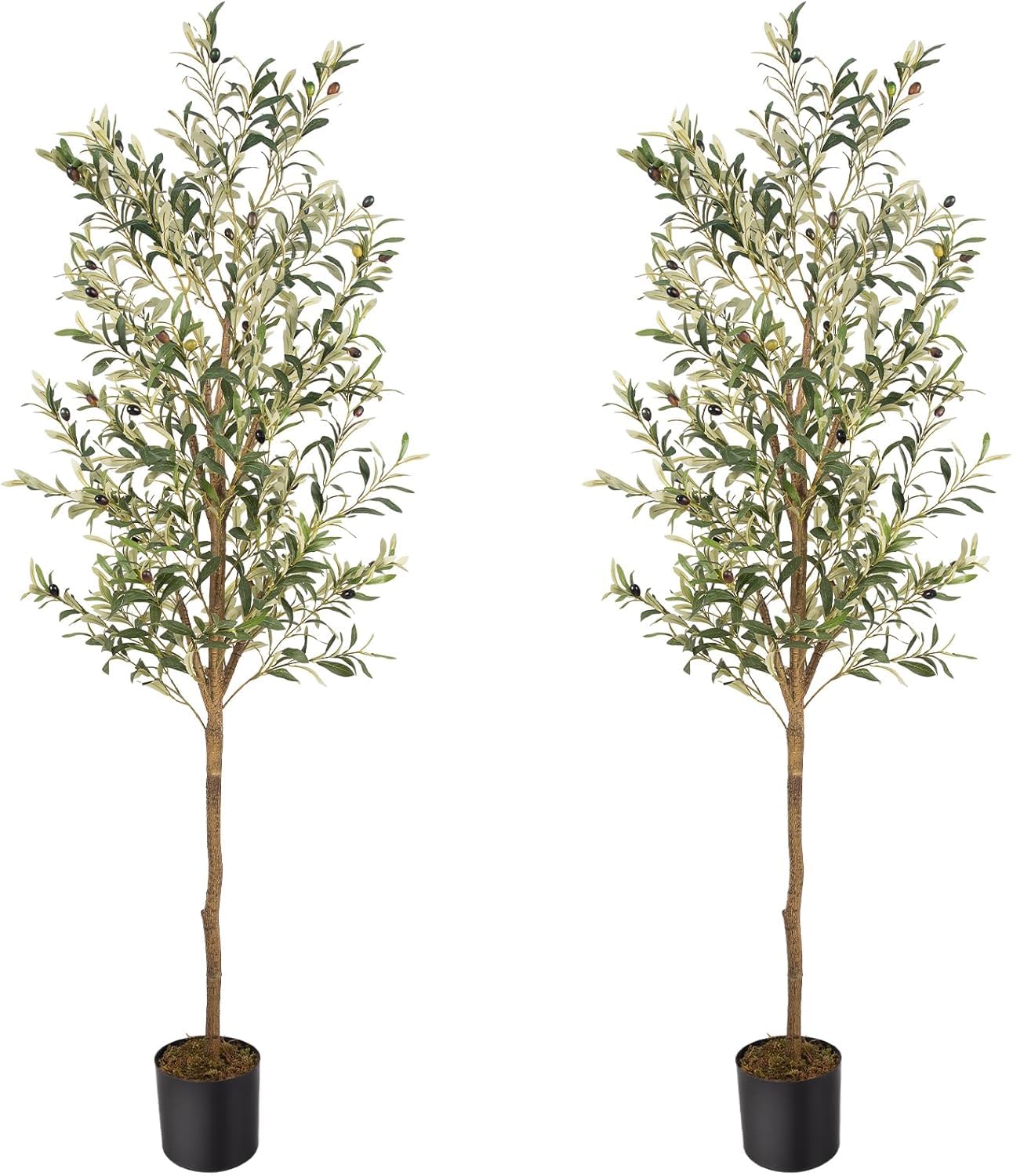 Artificial Fake Olive Tree 6FT Tall 1Pack Faux Silk Olive Tree for Home Living Room Office Decor Faux Artificial Plants Indoor Fake Potted Plants with Fruit & Free Moss