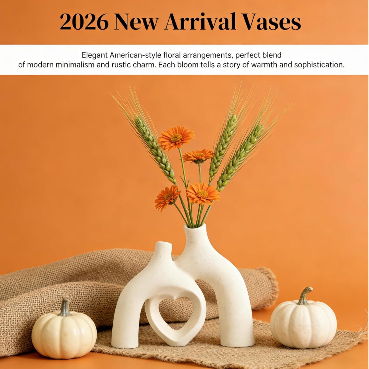 Modern Ceramic Vase, Snuggle Heart-Shaped Abstract Sculpture Vases, Minimalist Boho Home Decor for Living Room Shelf & Table Centerpiece Decorative Vase (Milky White)