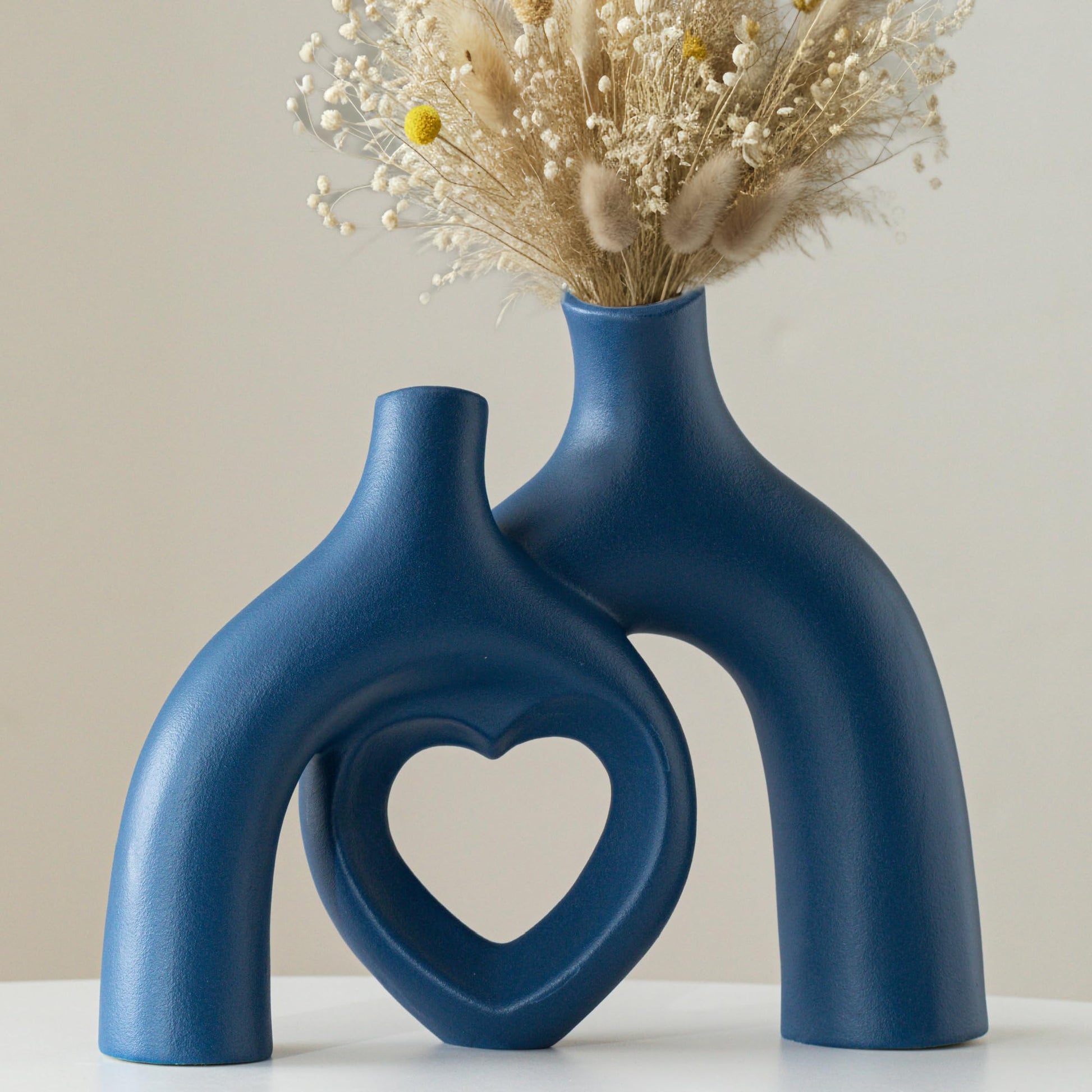 Modern Ceramic Vase, Snuggle Heart-Shaped Abstract Sculpture Vases, Minimalist Boho Home Decor for Living Room Shelf & Table Centerpiece Decorative Vase (Milky White)